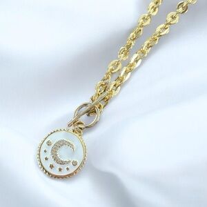 La Meno Celestial Crescent Moon Pendant on Gold Rope Chain